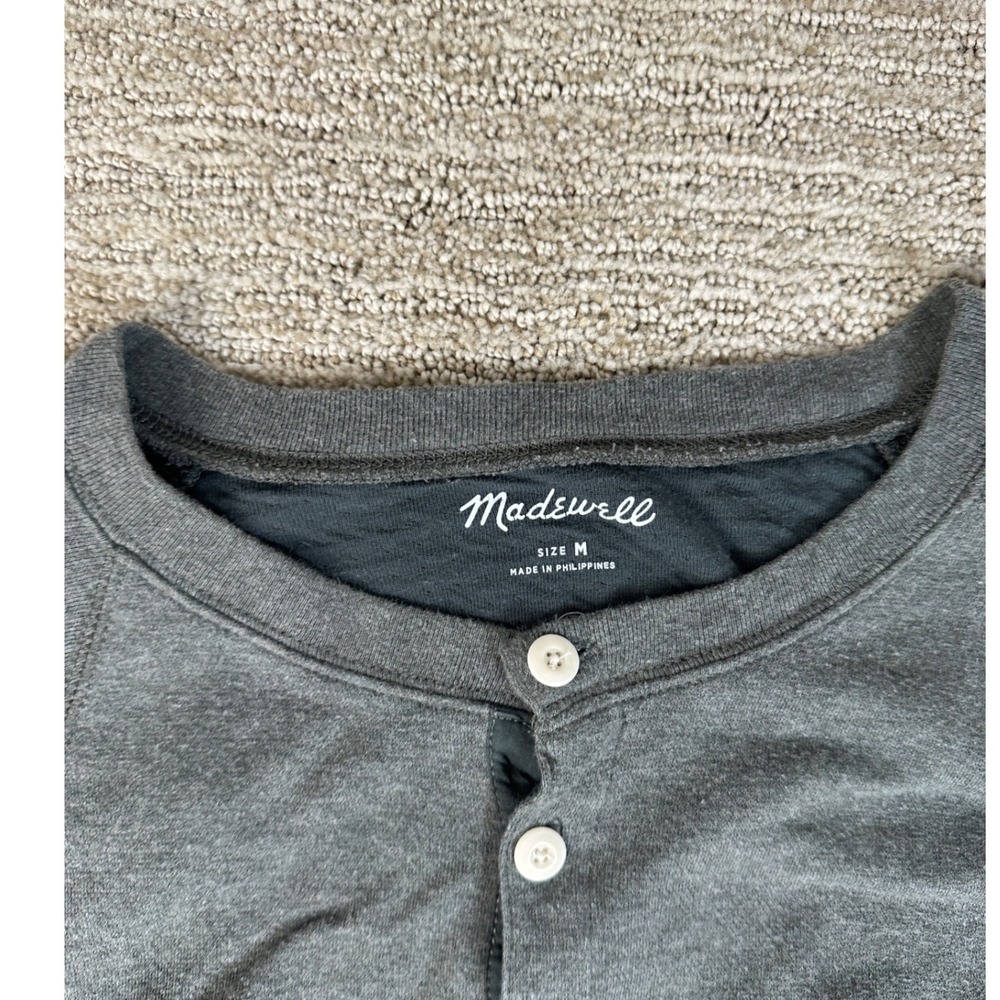 Madewell Mens Henley Shirt Long Sleeve Gray Cotton Raglan Casual Top Size M